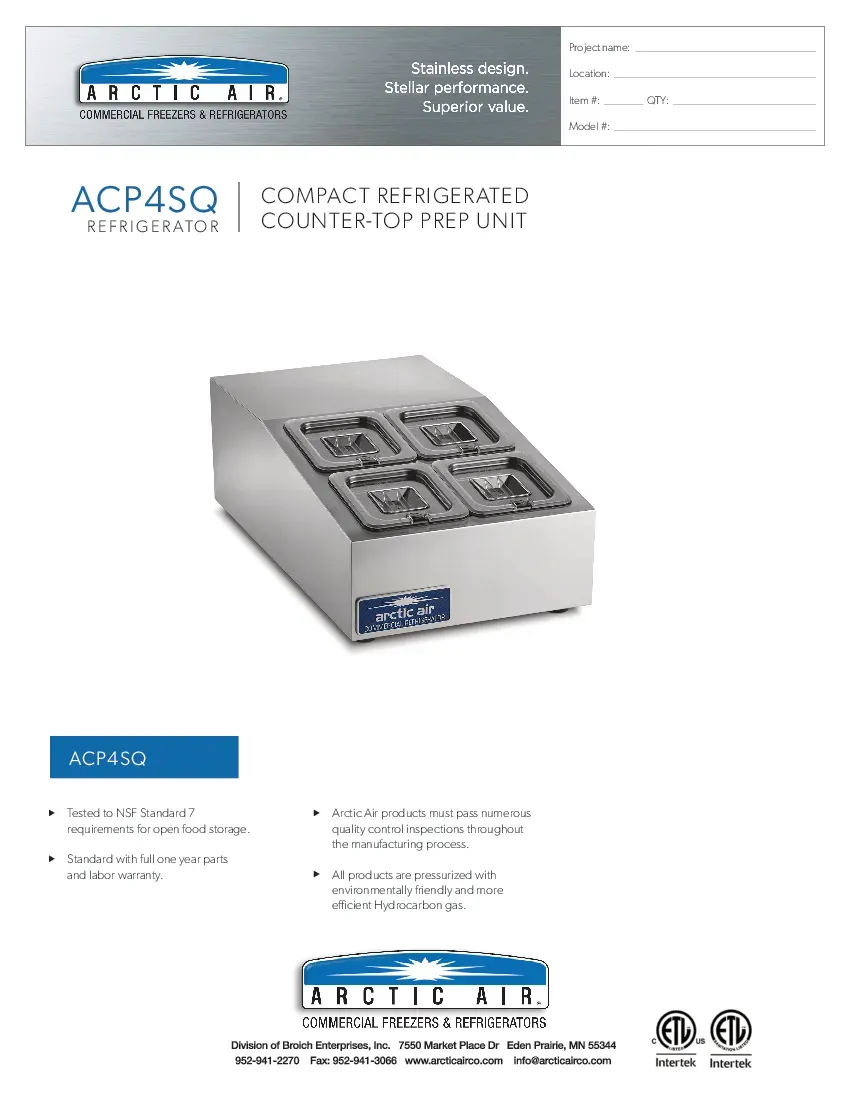 arctic-air-acp4sq-refrigerated-countertop-pan-rail-115v-specsheet-260726nae9f5.pdf