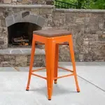 Flash Furniture , CH-31320-24-OR-WD-GG, Restaurant Barstools, Backless, Indoor, Stackable