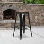 Flash Furniture CH-31320-30-BK-WD-GG, Restaurant Barstools, Backless, Indoor, Stackable