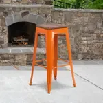 Flash Furniture CH-31320-30-OR-WD-GG, Restaurant Barstools, Backless, Indoor, Stackable