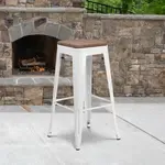 Flash Furniture , CH-31320-30-WH-WD-GG, Restaurant Barstools, Backless, Indoor, Stackable