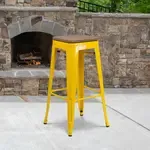 Flash Furniture CH-31320-30-YL-WD-GG, Restaurant Barstools, Backless, Indoor, Stackable
