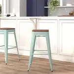 Flash Furniture ET-BT3503-30-MINT-WD-GG, Restaurant Barstools, Backless, Indoor, Stackable
