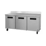 Hoshizaki WR72B, Refrigerated Counter, Work Top, 72" W, 3 Doors, Adjustable Shelves